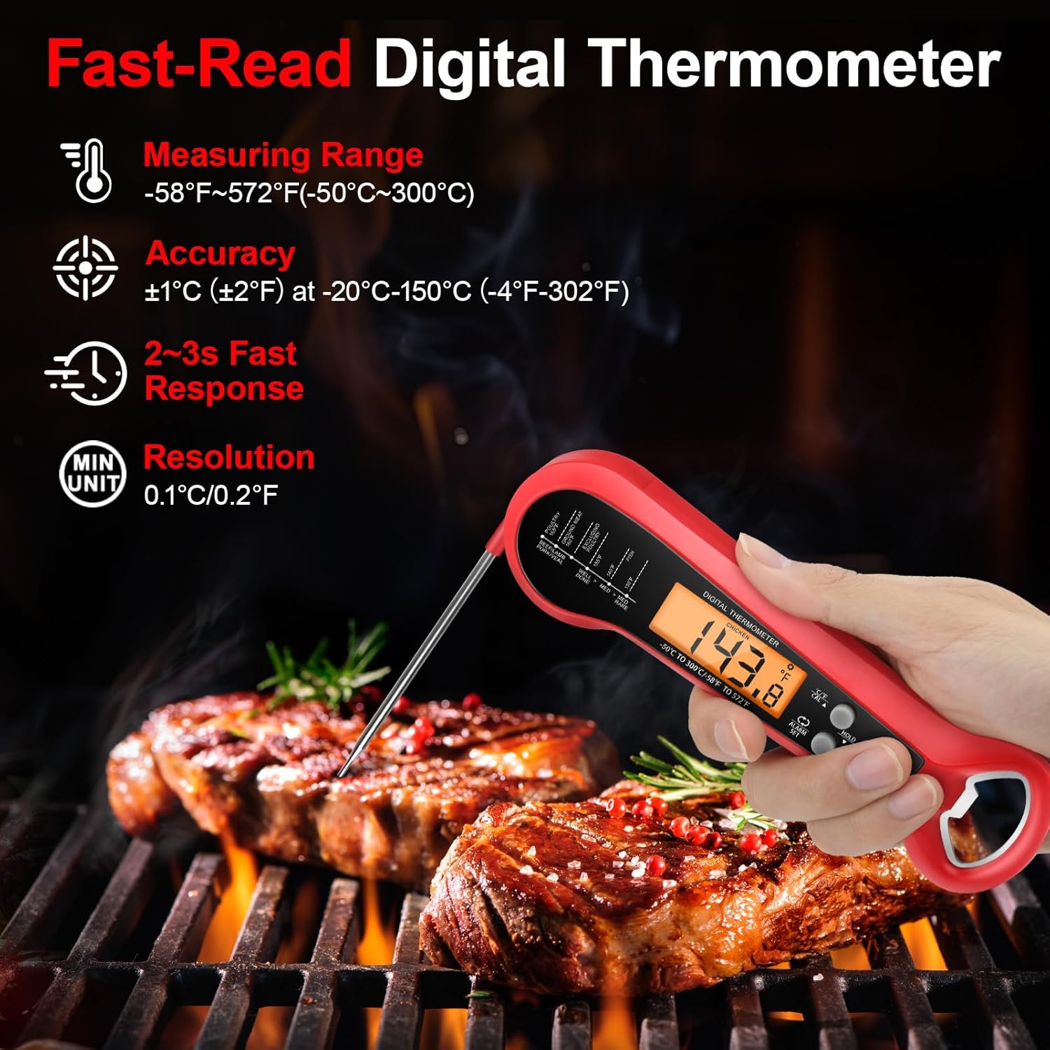 Digital Thermometer Probe - Thermomètre numérique professionnel pour viande, étanche,